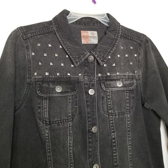 RH Ruff Hewn Studded Black Denim Button Up Jean Jacket Long Sleeves Size PL - Picture 2 of 10